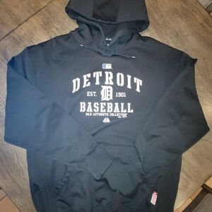 Majestic Black Detroit Baseball Hoodie with Cream Graphics